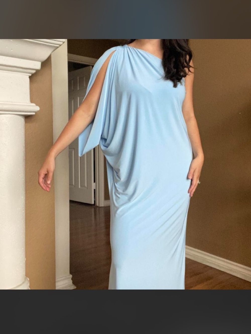 Tbags Los Angeles Elegant One-Shoulder Light Blue Maxi Dress